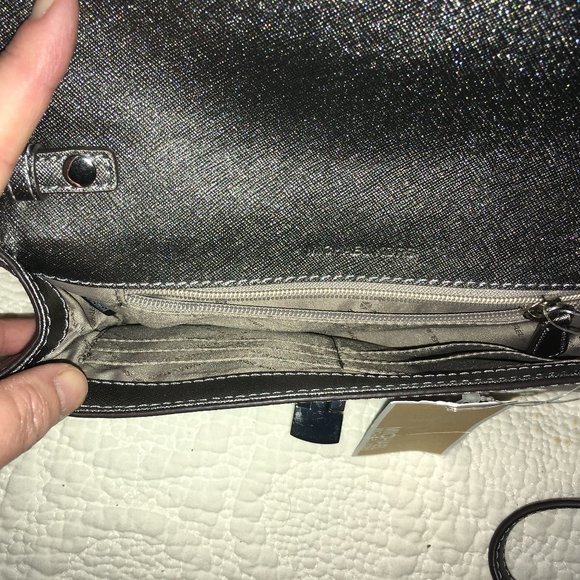 Michael Kors Tina Leather Clutch Shoulder Bag Metallic Silver - NWT $278 - Picture 14 of 15